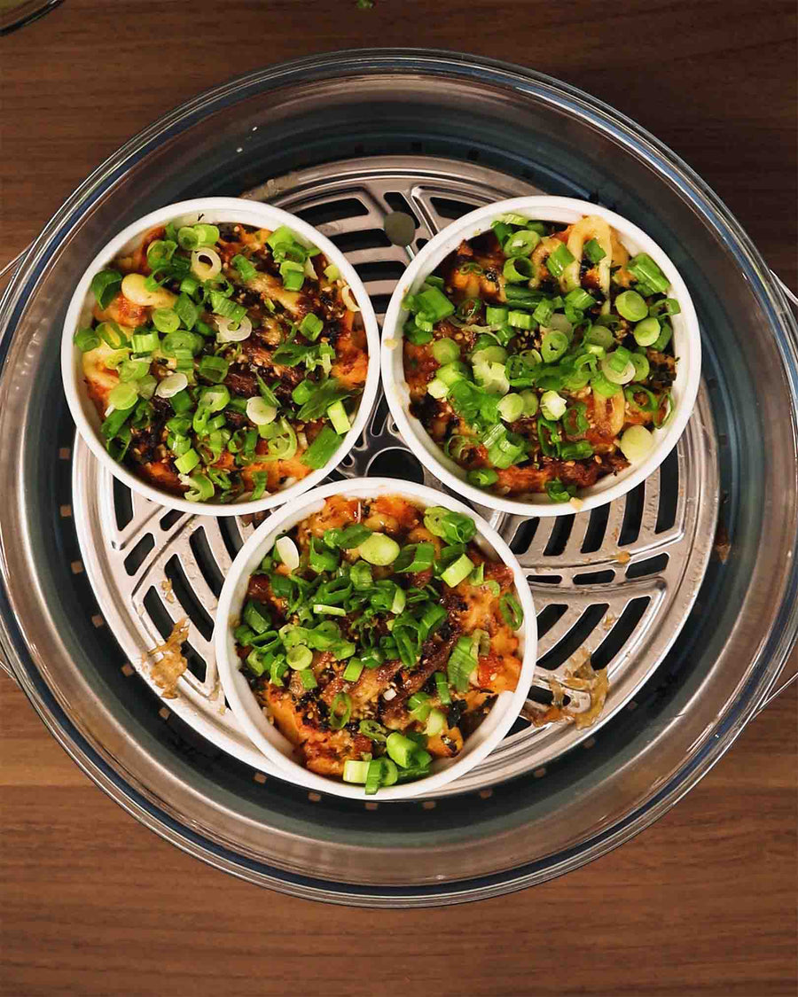 Three Sushi Bake ramekins in the Air Crisper Glass Pot