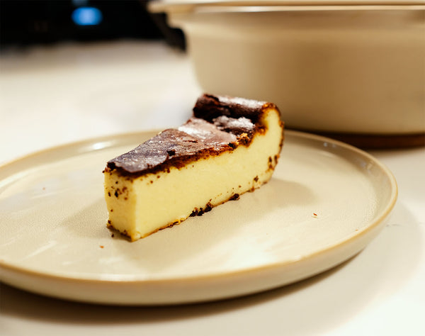 Basque Burnt Cheesecake baked in the Claypot with creamy center and caramelized top.