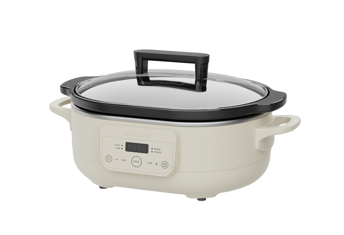 The Slow Cooker, a 6-quart kitchen appliance with a sleek design and digital display for easy meal preparation.