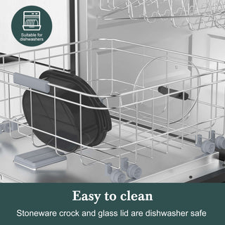 Slow Cookers by Magnifique stoneware crock and glass lid in a dishwasher, easy to clean cookware.