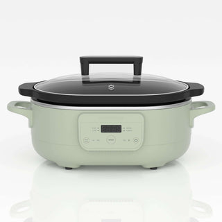 Slow Cookers by Magnifique in a stylish mint green color, featuring a glass lid and user-friendly control panel.