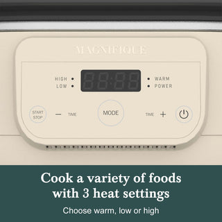 Slow Cookers by Magnifique control panel with 3 heat settings for meal versatility.