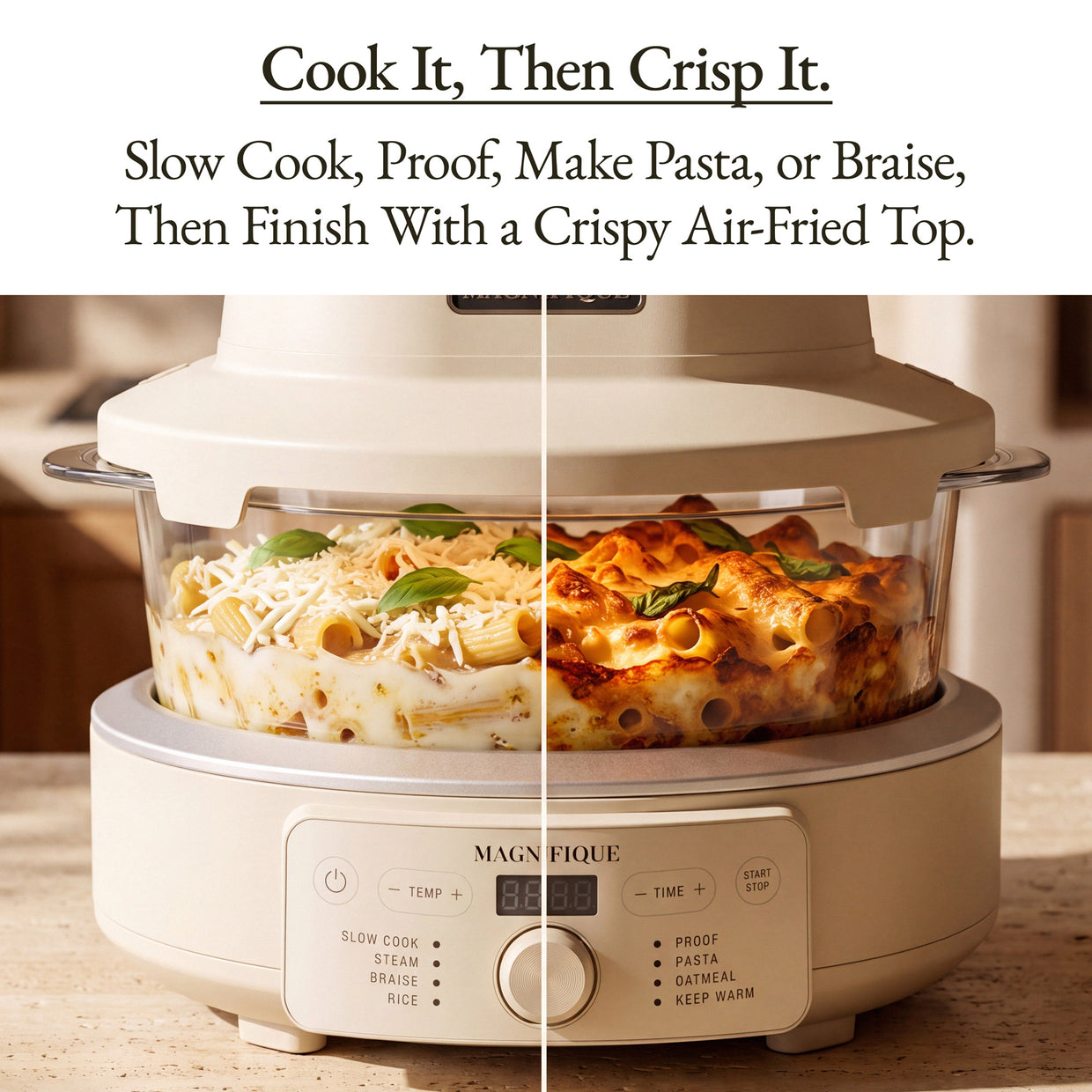 The Combo Air Fryer with slow cooking and air-frying features for versatile cooking options.