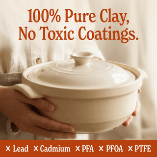 The Flami Pot crafted from 100% pure clay, showcasing non-toxic cookware for healthy cooking.