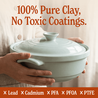 The Flami Pot, 100% pure clay cookware with no toxic coatings, perfect for healthy cooking.