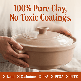 The Flami Pot: 100% Pure Clay Cookware with No Toxic Coatings, Lead, Cadmium, PFA, PFOA, PTFE.