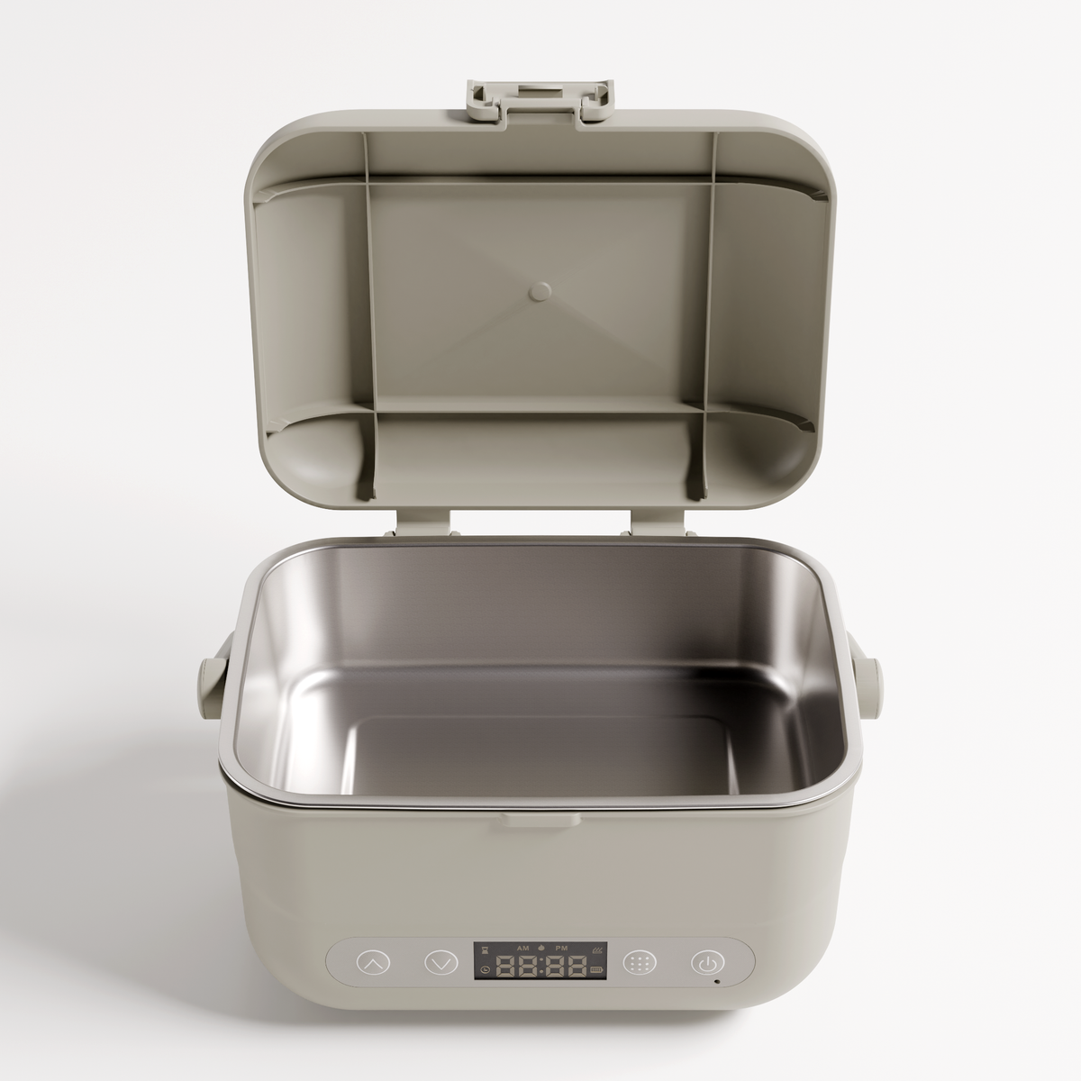 Earl Gray Cordless Heated Lunch Box opened to show the empty stainless steel food container