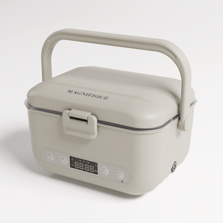 Earl Gray Cordless Heated Lunch Box with handle raised, angled view
