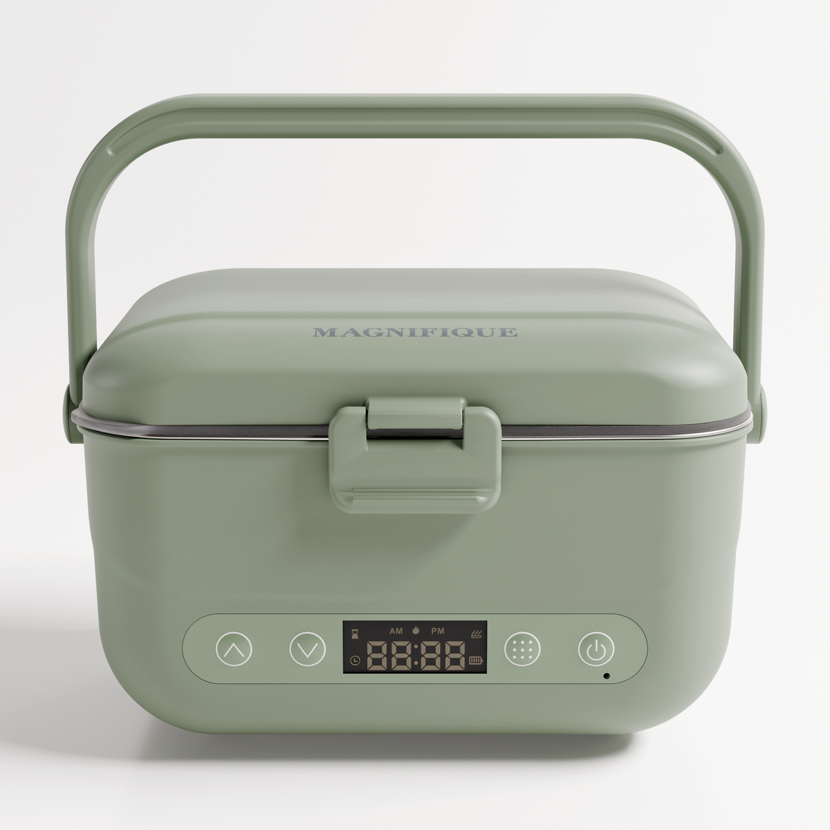 Sage Cordless Heated Lunch Box with carry handle and digital display, front view