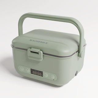 Sage Cordless Heated Lunch Box with handle raised, angled view