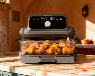 The Casserole Air Fryer cooking crispy chicken, showcasing toxin-free kitchen appliances and eco-friendly air fryer features.