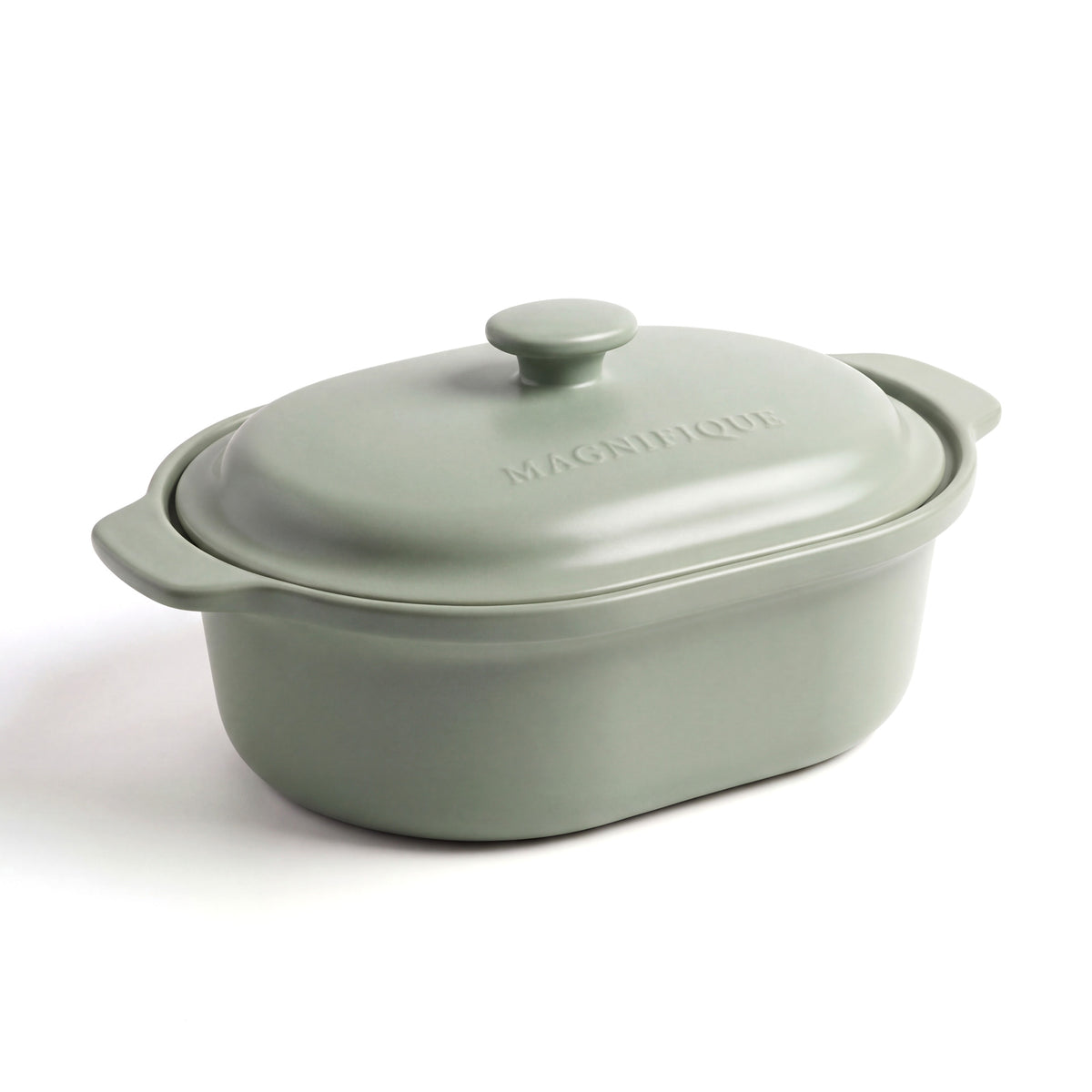 6 quart Sage Claypot pot with its clay lid, shown without the base