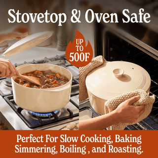 Round Claypot Multi-Cooker on stovetop, showcasing its versatility in slow cooking, baking, and roasting.