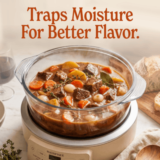 Glass Pot Multi-Cooker showcasing a hearty stew, trapping moisture for better flavor.