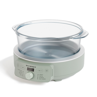 Sage Glass Pot Multi-Cooker base with the clear glass pot, lid removed, angled view of the control panel