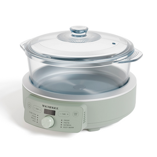 Sage Glass Pot Multi-Cooker with clear glass pot and lid on its digital control base, front view