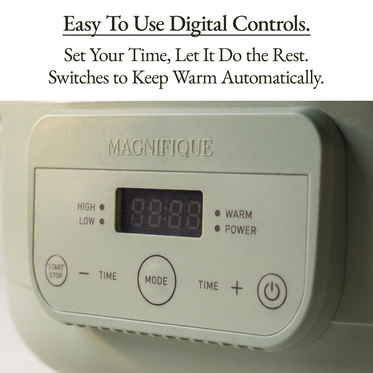 Easy to use digital controls on The Slow Cooker, featuring timer and automatic keep warm functions.