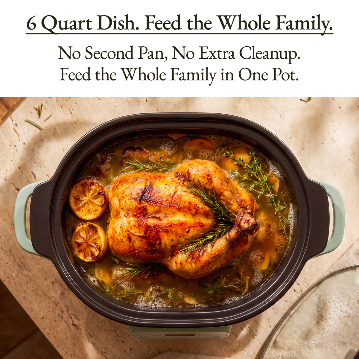 The Slow Cooker with a whole chicken and vegetables, a colorful 6-quart kitchen favorite for family meals.
