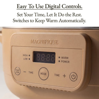 The Slow Cooker with easy-to-use digital controls for setting time and keeping food warm automatically.